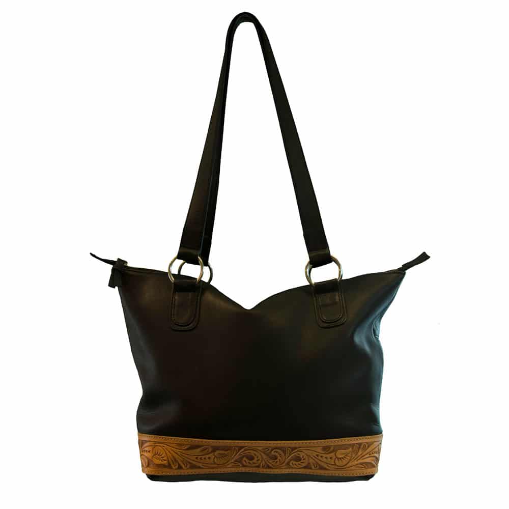 leather handbag with decorative leaf tooling - mia