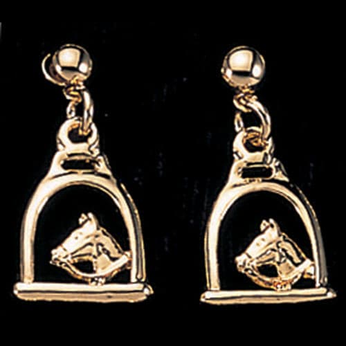 Exe Stirrup With Horse Head Earrings Exe Stirrup With Horse Head Earrings Gold Plate