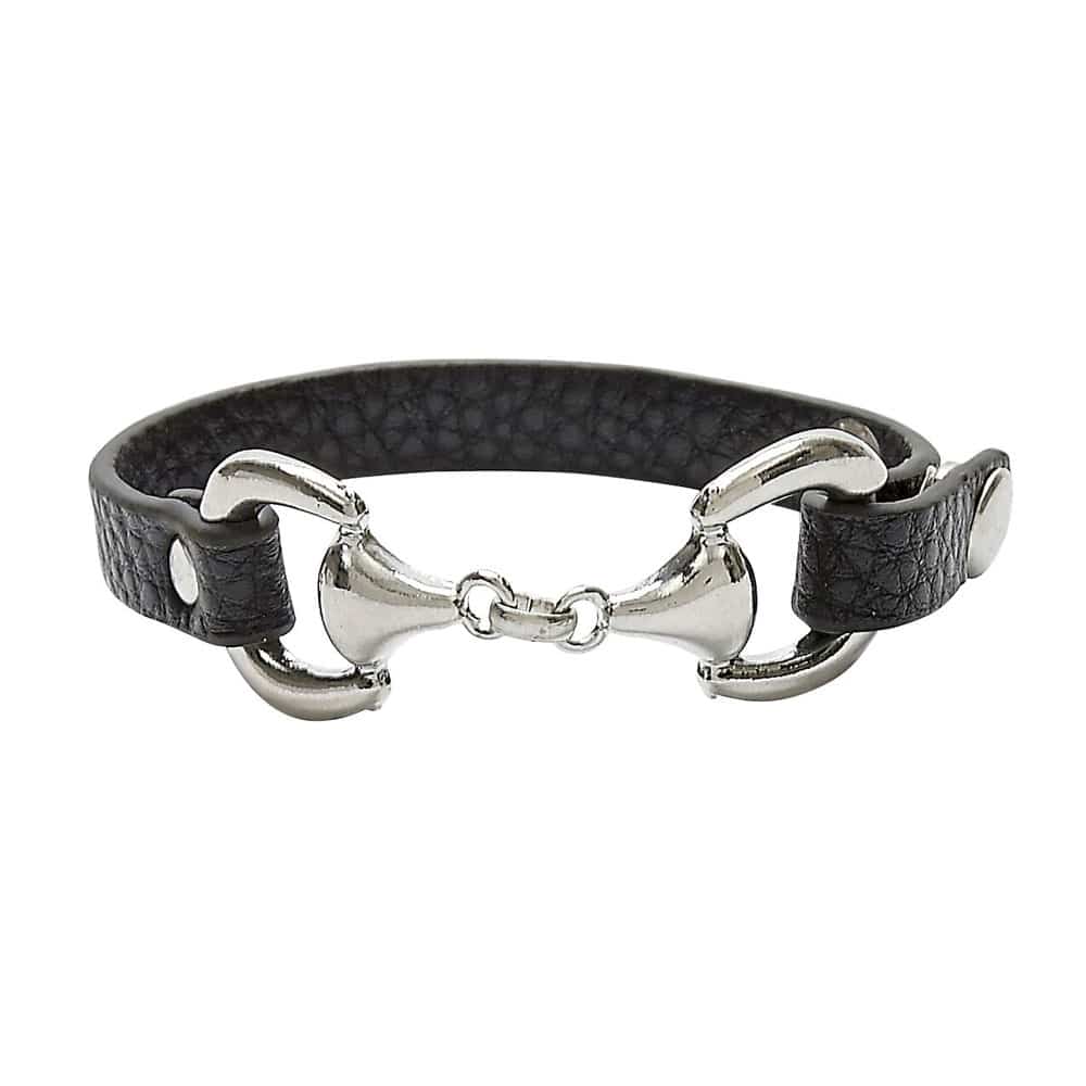 Faux Leather Snaffle Bit Bracelet Black